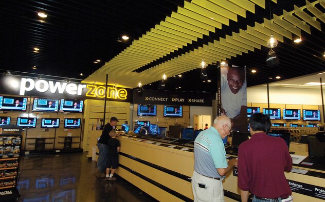 Located in the back of the Tinker Base Exchange in its familiar spot, the newly-renovated Power Zone has a brand new face.  Games are now located in their own area while the Power Zone is a gear-lover’s paradise of flat screens, phones, computers and cameras. (Air Force photo by Margo Wright)