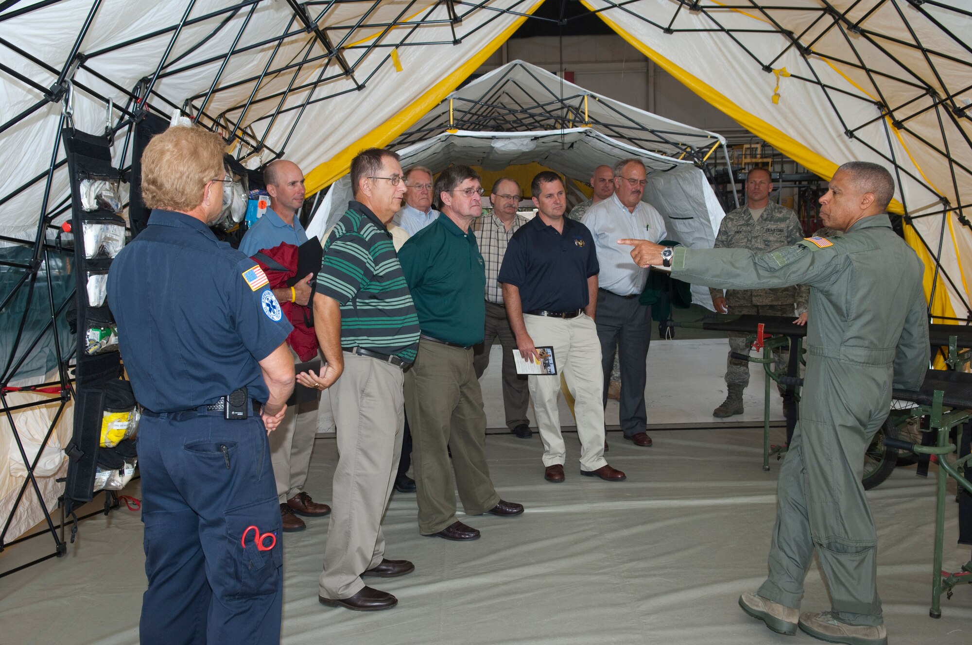 Mayors and other city officials from around the Twin Cities participated in demonstrations, an orientation flight on a C-130, and exchanged information with Minnesota National Guard members at Metro Mayors Day at the 133rd Airlfit Wing on Aug. 19, 2010. USAF official photo by Senior Master Sgt. Mark Moss