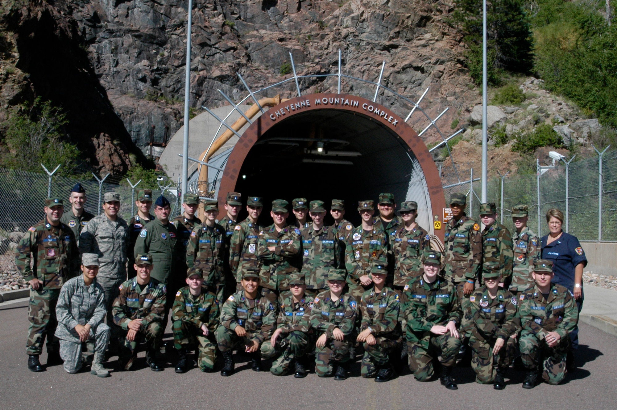 A group of Civil Air Patrol cadets toured Cheyenne Mountain Air Force Station as part of the Advanced Technology Academy and the Air Force Space Command Familiarization Course on Peterson AFB July 17 to 31. The cadets, from around the country, toured Peterson AFB and other neighboring facilities, including the 21st Space Wing Aerospace Physiology Center, Buckley AFB, Schriever AFB and the U.S. Air Force Academy. (U.S. Air Force photo/Capt. Chad Grondahl)