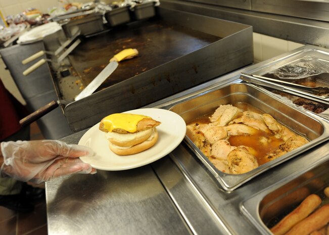 Larger portions of chicken breast are now being served at the Gaylor Dining Facility, providing a more fulfilling meal experience for customers. (U.S. Air Force photo/Senior Airman Timothy Taylor)
