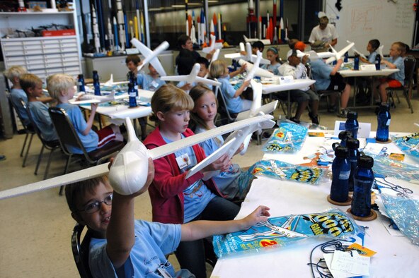 DAYTON, Ohio -- Participants build gliders during Aerospace Camp at the National Museum of the U.S. Air Force. (U.S. Air Force photo)