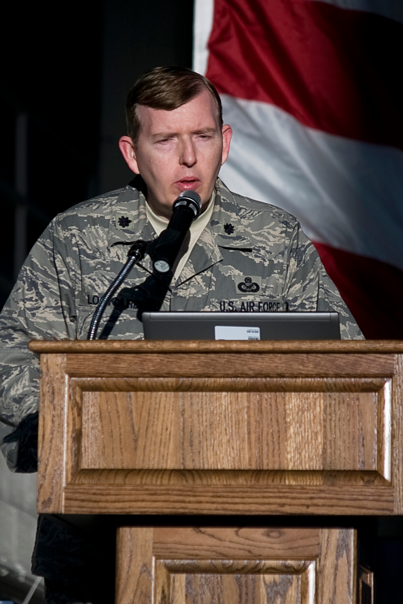 GRISSOM AIR RESERVE BASE, Ind. -- Lt. Col. Gary Lockard tells members of the 434th Air Refueling Wing about a new 434th ARW employer award certificate during a recent commander's call. The certificate is a way for reservists to thank their employers for support of their military service and will be personally signed by both the reservist and Col. William T. "Tim" Cahoon, 434th ARW commander.  Colonel Lockard is the chief of public affairs. To nominate an employer for an award, go to www.grissom.afrc.af.mil/shared/media/document/AFD-100807-001.pdf. (U.S. Air Force photo/Tech. Sgt. Mark R. W. Orders-Woempner)