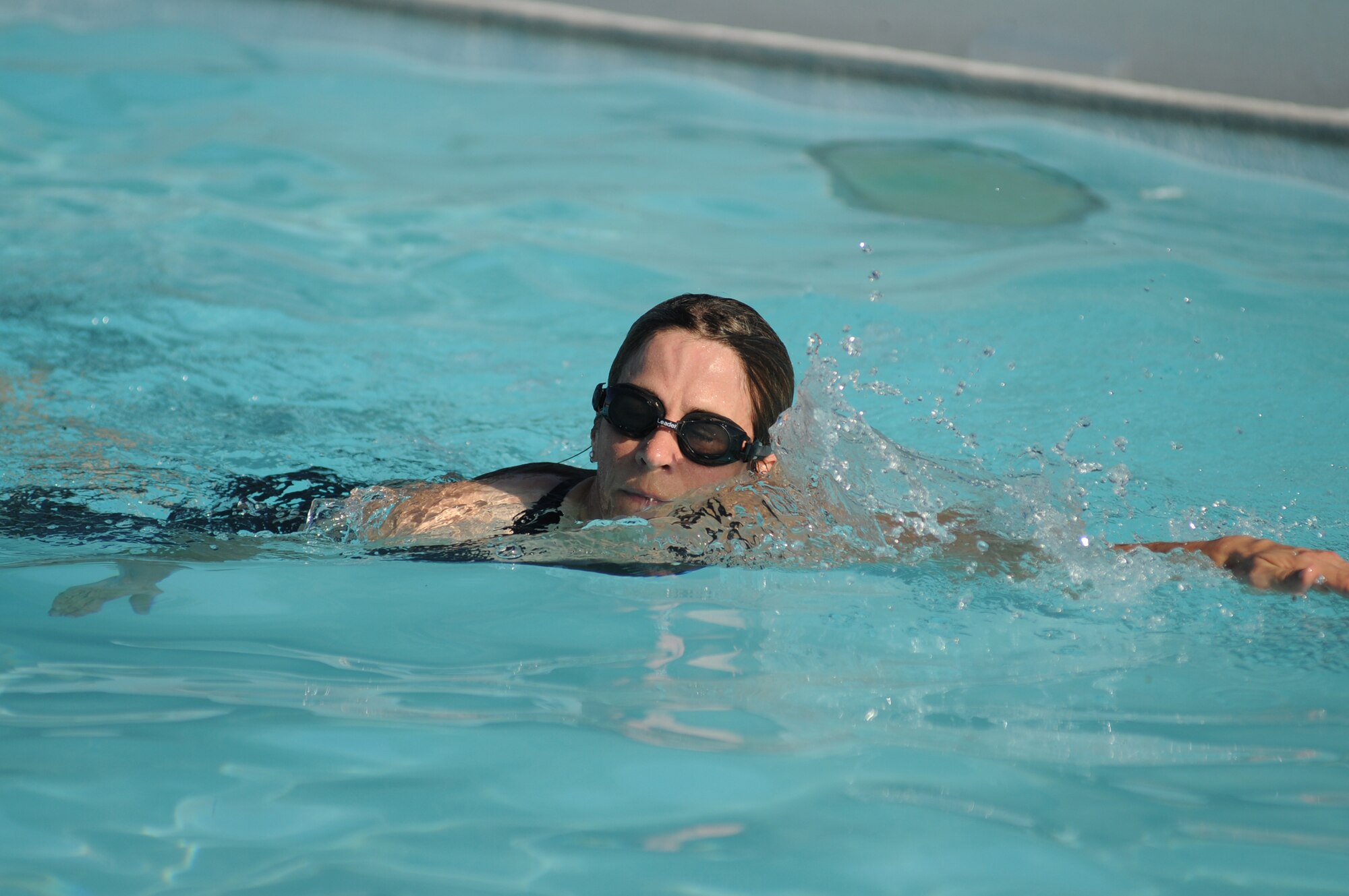 Anna Cannington, a Technical Training Management System contractor, was the first place female in the 40-49 year category at Keesler’s 6th annual mini-triathlon Friday.  She finished the 200-yard swim, 8-mile bike race and 2-mile run in 50 minutes, 48 seconds.  The event was co-hosted by outdoor recreation and the health and wellness center and sponsored by Amaizing Comfort, Budweiser, Competition Sports, Keesler Federal Credit Union, Cyclist Choice, Run-N-Tri Company and Turbocore Workout.  (U.S. Air Force photo by Kemberly Groue)