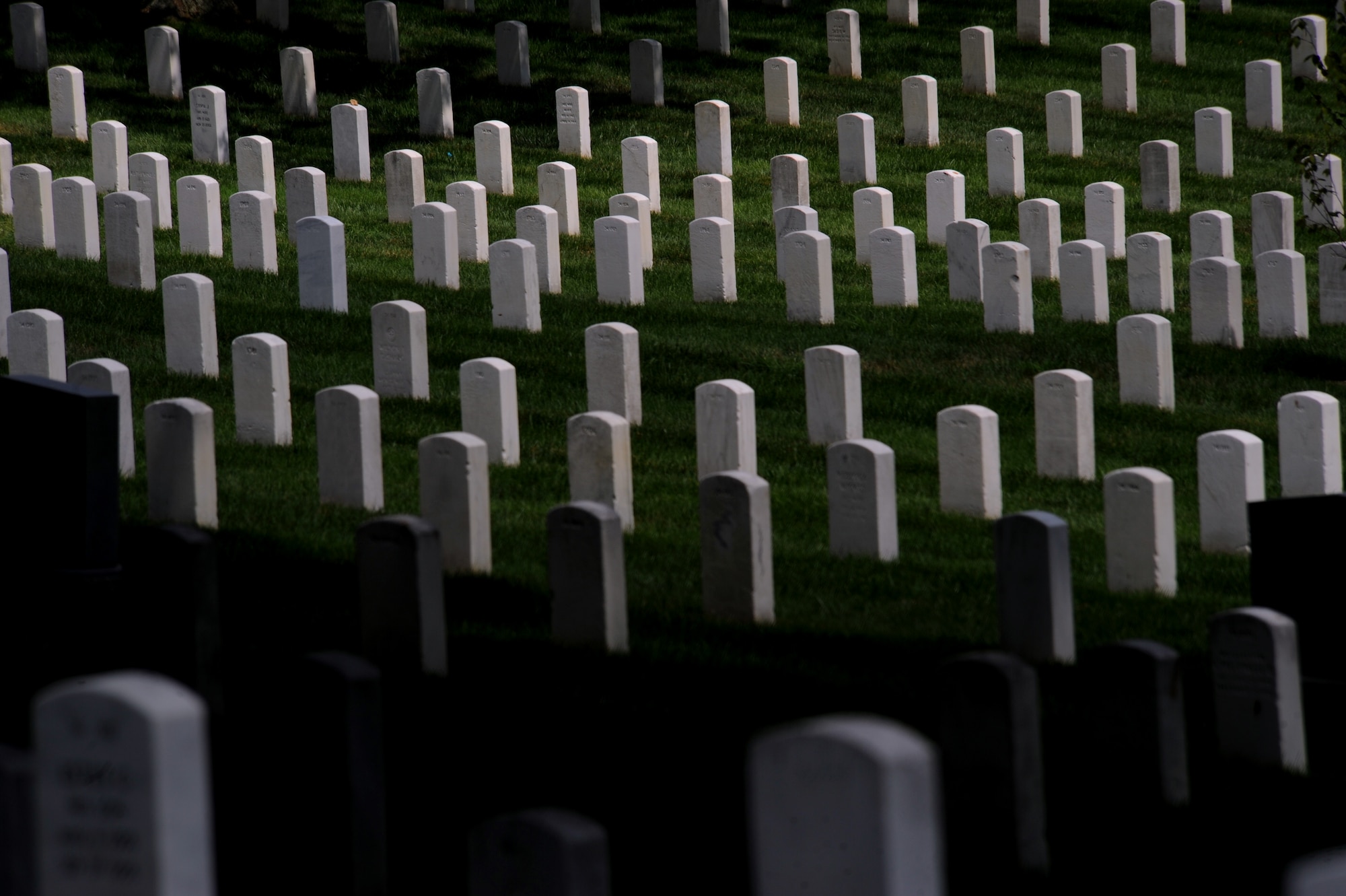 ARLINGTON, Va. -- Hundreds of tomb stones line a section of Arlington National Cemetery Aug. 23. More than 250,000 individuals are buried in the cemetery, ranging from presidents to war veterans. (U.S. Air Force photo/Staff Sgt. Gina Chiaverotti-Paige)
