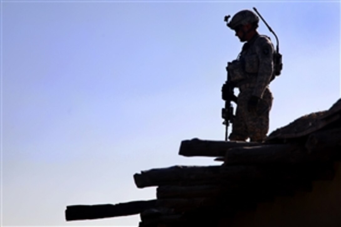 A U.S. Army soldier searches the houses of the Suleimanzi village during a patrol in west Paktika province, Afghanistan, Aug 21, 2010. The soldier is assigned to the 101st Airborne Division's Company C, 3rd Battalion, 187th Infantry Regiment, Forward Operating Base Rushmore. 