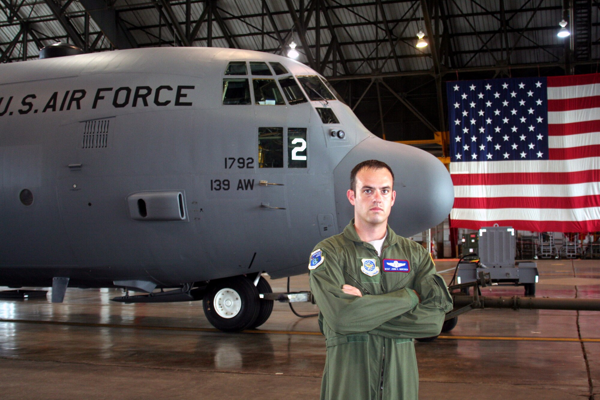 Master Sgt. John Gorsuch is C-130 Hercules loadmaster and instructor for Air Mobility Command's Detachment 5 at the Advanced Airlift Tactics Training Center at St. Joseph, Mo. Here he is pictured at Scott Air Force Base, Ill., on Aug. 20, 2010. (U.S. Air Force Photo/Master Sgt. Scott T. Sturkol)