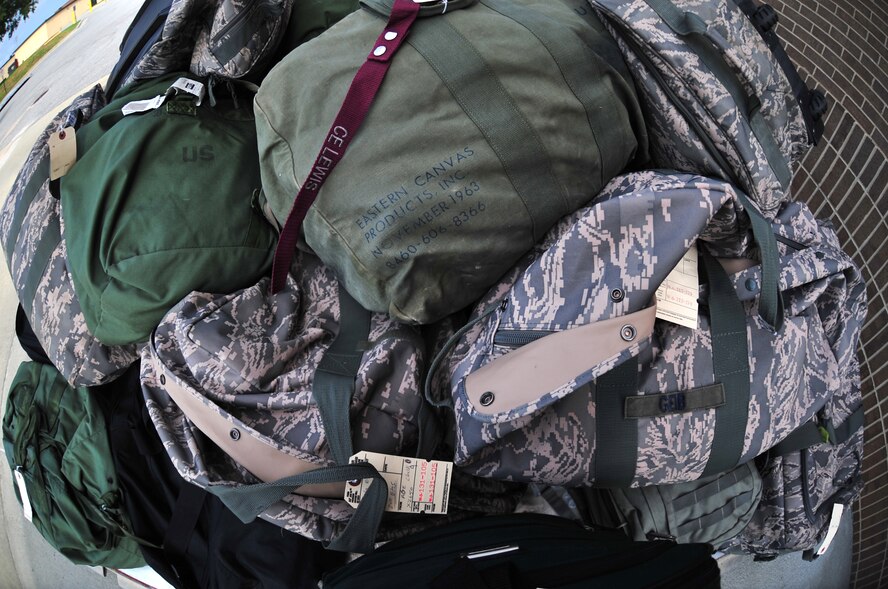 100826-F-8430J-018SHAW AIR FORCE BASE, S.C. - Deployment bags at the Chandler Deployment Processing Center Aug. 26, 2010. Members of the 20th Fighter Wing prepare for Phase I Exercise Sea Lion 10-07 by practicing how to prepare, inspect, and organize cargo and bags for deployments. Shaw performs routine exercises throughout the year to ensure Airmen are ready for deployment or attacks. (U.S. Air Force photo/Airman 1st Class Amber E. N. Jacobs (Released))