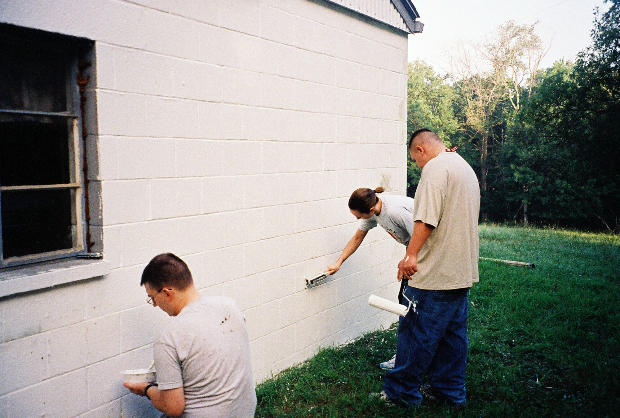 OFFUTT AIR FORCE BASE, Neb. - members of the James M. McCoy Airman Leadership School class 10-G here volunteered at the Veterans of Foreign Wars Sarpy Post in Papillion, Neb. Aug. 21. 
Fifteen class members arrived at VFW Post 9675 at 7 a.m. to paint the building's exterior. The post's membership consists of many elderly veterans who served in WWII, the Korean War and the Vietnam War who are unable to climb ladders or haul heavy material. 
"I don't know what surprised me more," said VFW Post 9675 Commander, retired Lt. Col. Chris Beaty, "the fact that 15 people showed up [so early] on their day off, or the enthusiasm thay had and how hard they worked." Within four hours, the post was prepped, painted and looking brand-new. (Courtesy photo)
