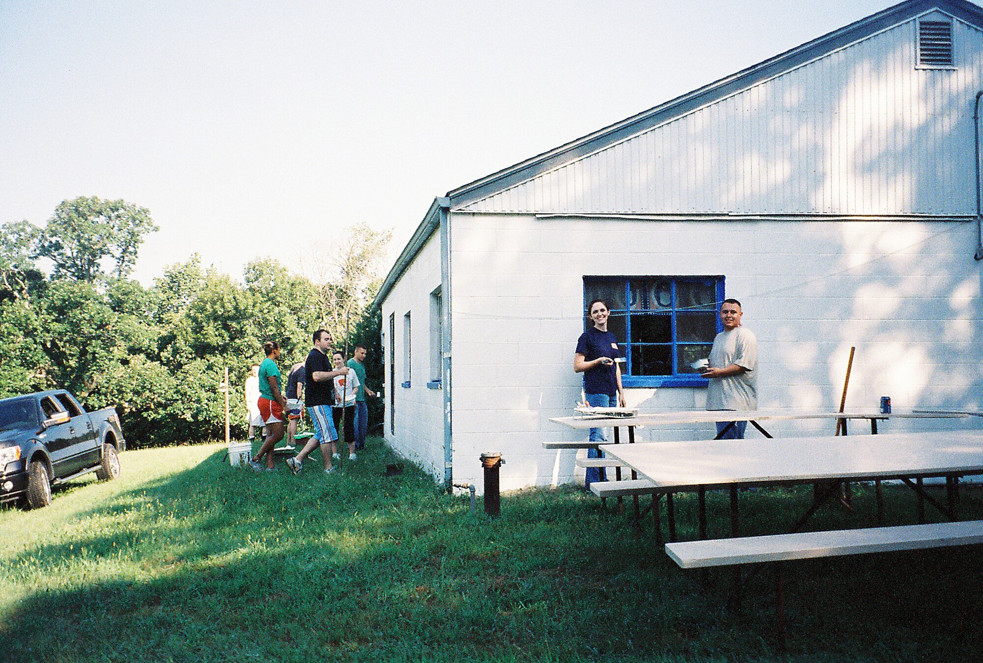 OFFUTT AIR FORCE BASE, Neb. - members of the James M. McCoy Airman Leadership School class 10-G here volunteered at the Veterans of Foreign Wars Sarpy Post in Papillion, Neb. Aug. 21. 

Fifteen class members arrived at VFW Post 9675 at 7 a.m. to paint the building's exterior. The post's membership consists of many elderly veterans who served in WWII, the Korean War and the Vietnam War who are unable to climb ladders or haul heavy material. 

"I don't know what surprised me more," said VFW Post 9675 Commander, retired Lt. Col. Chris Beaty, "the fact that 15 people showed up [so early] on their day off, or the enthusiasm thay had and how hard they worked." Within four hours, the post was prepped, painted and looking brand-new. (Courtesy photo)

