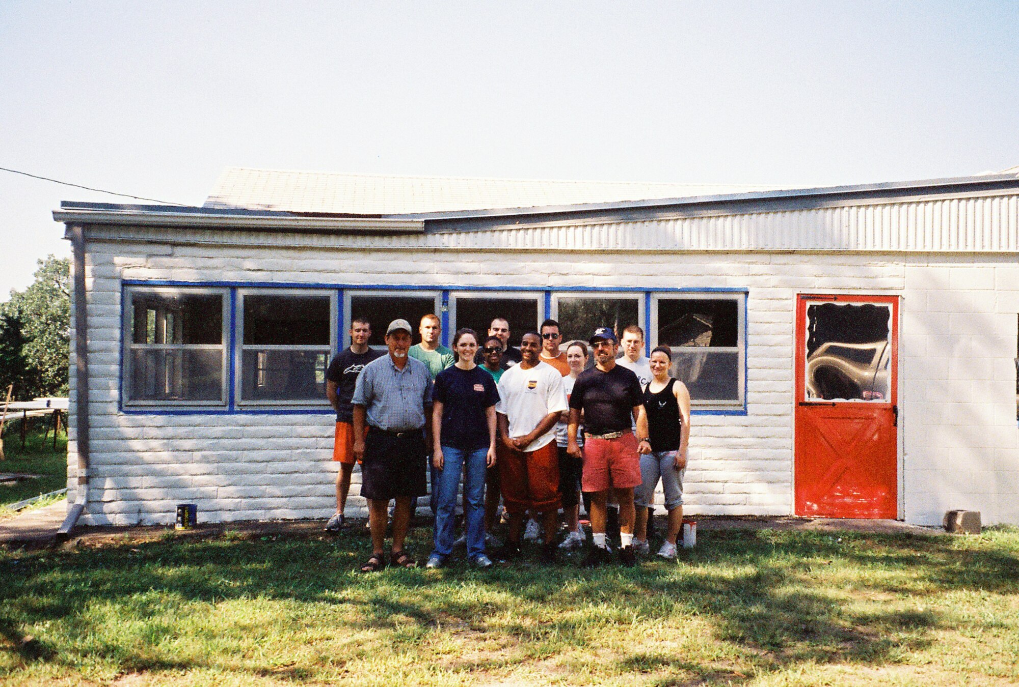 OFFUTT AIR FORCE BASE, Neb. - members of the James M. McCoy Airman Leadership School class 10-G here volunteered at the Veterans of Foreign Wars Sarpy Post in Papillion, Neb. Aug. 21. 

Fifteen class members arrived at VFW Post 9675 at 7 a.m. to paint the building's exterior. The post's membership consists of many elderly veterans who served in WWII, the Korean War and the Vietnam War who are unable to climb ladders or haul heavy material. 

"I don't know what surprised me more," said VFW Post 9675 Commander, retired Lt. Col. Chris Beaty, "the fact that 15 people showed up [so early] on their day off, or the enthusiasm thay had and how hard they worked." Within four hours, the post was prepped, painted and looking brand-new. (Courtesy photo)
