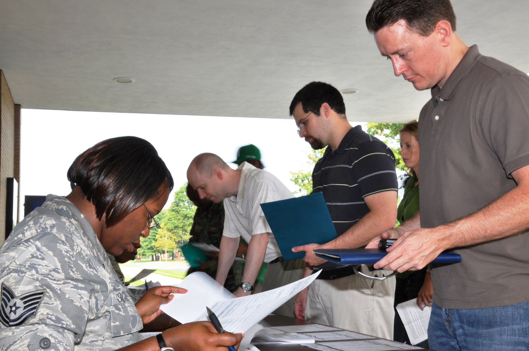 Members of the 459th Air Refueling Wing hosted an Individual Ready Reserve muster Aug. 21 at the Andrews Air Force Base theater for members of the IRR to update their personnel and medical records. Members also received benefits information. (Air Force photo/Capt. Rebecca A. Garcia)