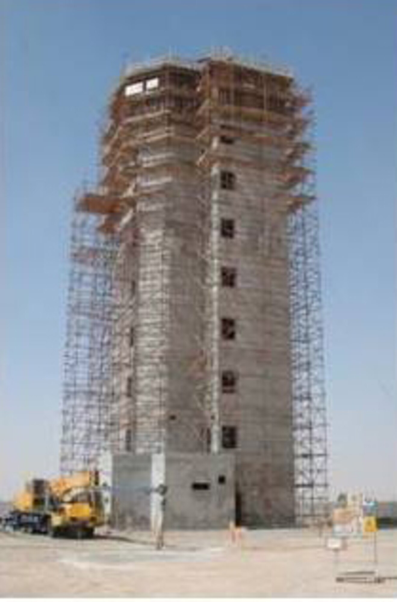 A new air traffic control tower is under construction at Tikrit Air Base in Iraq.  Electronic Systems Center officials awarded a contract Aug 10 that will outfit it and another Iraqi air force tower with modern, integrated air traffic control equipment.  (Courtesy photo) 
