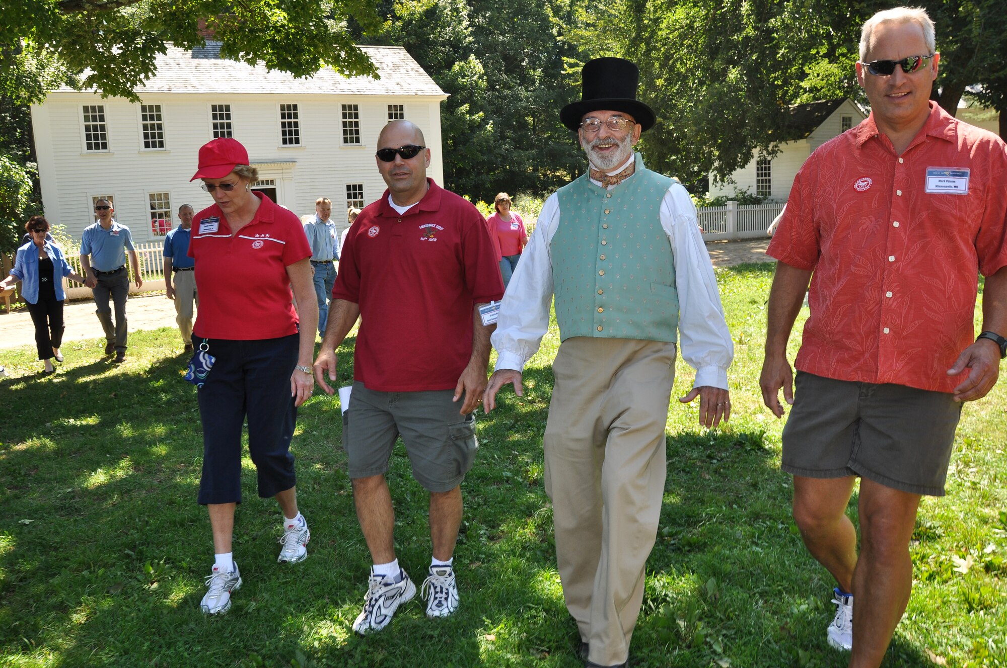 Col. Mark Vijums 934th Airlift Wing vice commander(right ), Learns dance steps that would have been used in 1836 at Old Sturbridge Village MA. Wing commanders, commanders and first seargents gather for leadership exercises at Southbridge Hotel and Conference Center for the Senior Leadership conference Aug.27-29, 2010 (Air Force Photo/TSgt Bob Sommer)