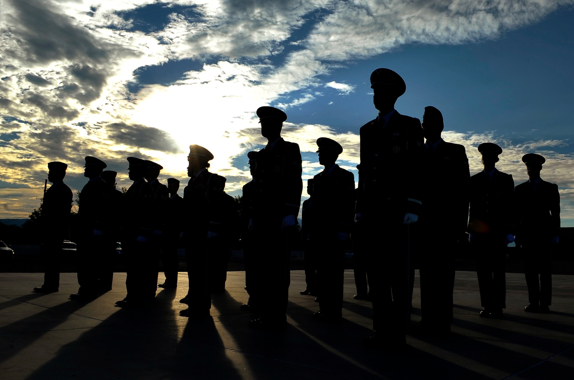 HOLLOMAN AIR FORCE BASE, N.M. -- Members of the Holloman Steel Talon Honor Guard stand at attention during an open ranks inspection at Heritage Park Aug. 17, 2010. The base honor guard performs open ranks once a month to exercise discipline and to ensure their uniforms are serviceable. (U.S. Air Force photo by Airman 1st Class Joshua Turner / Released)