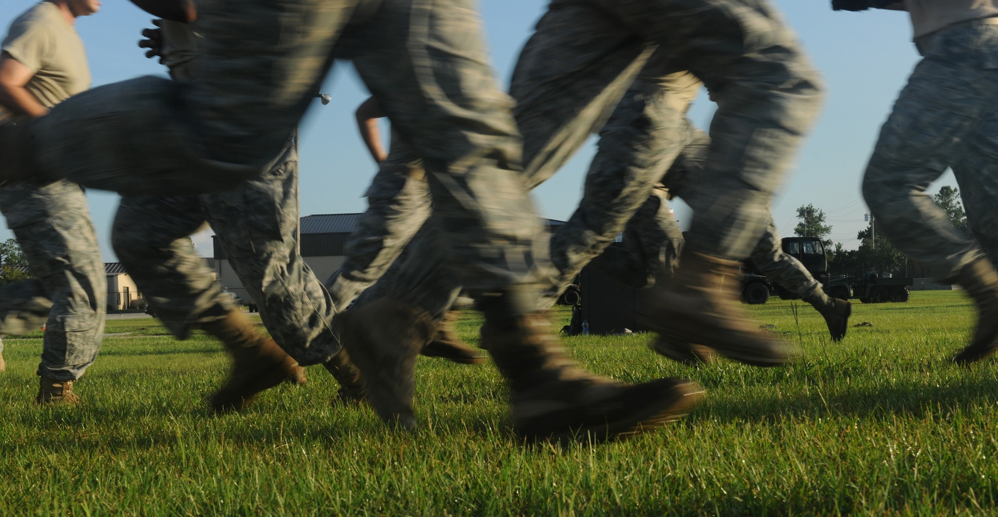MOODY AIR FORCE BASE, Ga. -- Members of the 822nd Security Forces Squadron run sprints during Krav Maga training here Aug. 20. Krav Maga is the official self defense system of the Israeli Defense Forces. (U.S. Air Force photo/ Airman 1st Class Benjamin Wiseman)

