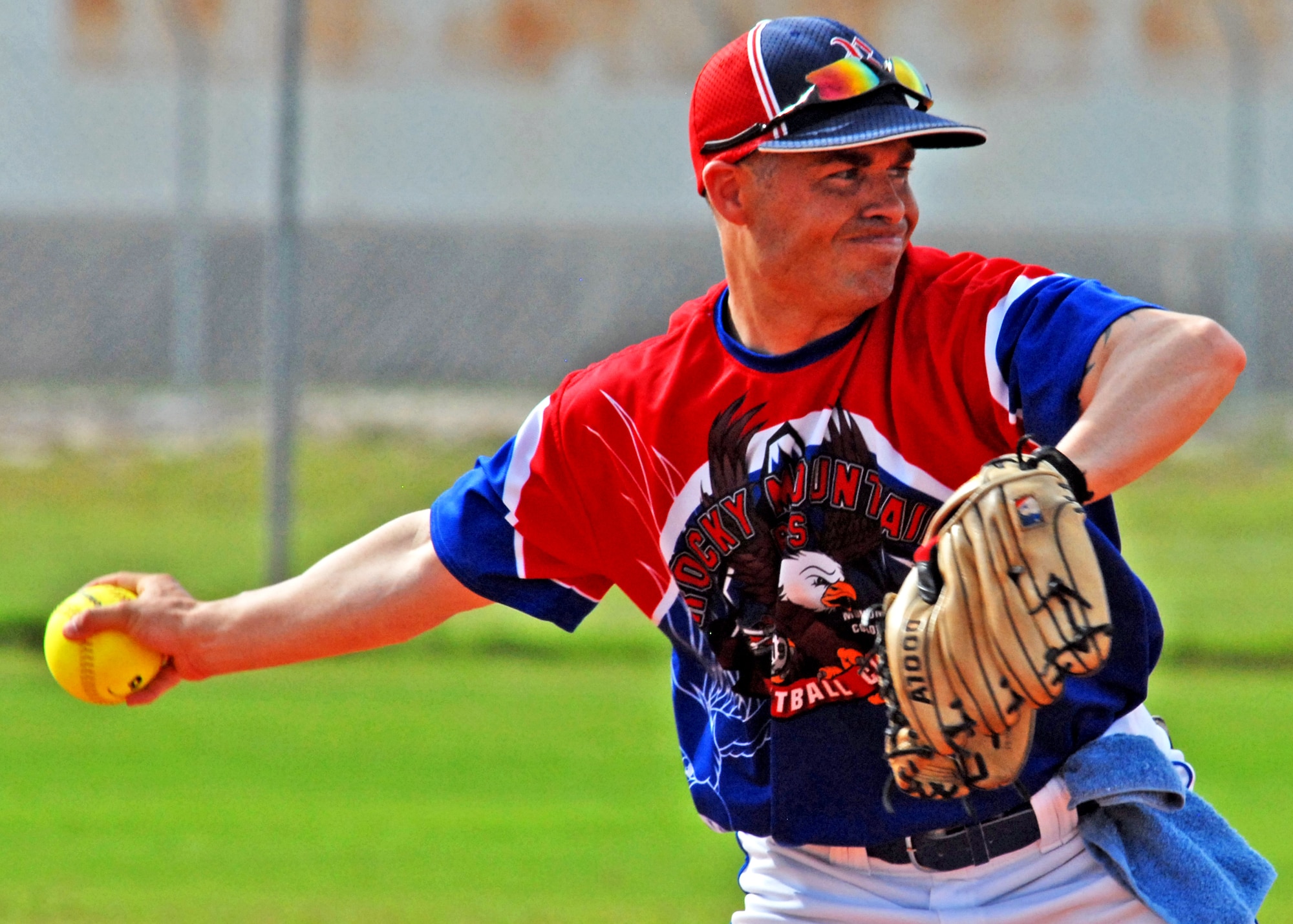 The second baseman sends a throw to first during a practice game Aug. 27.  The Air Force Softball team began tryouts and practice last week at Eglin Air Force Base, Fla.  The head coach will sort through 26 players to fill the 14-man roster prior to competing in the Armed Forces Championship, Sept. 18-24.  The Air Force team won the championship last year.  (U.S. Air Force photo/Samuel King Jr.)