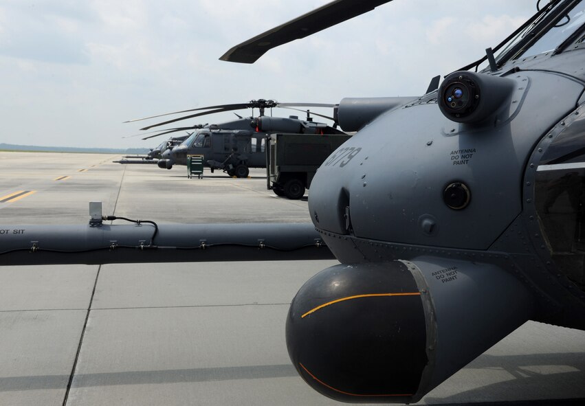 MOODY AIR FORCE BASE, Ga. -- Three HH-60G Pave Hawks park outside the 41st Rescue Squadron building here Aug. 25. The 41st RQS are currently training for an upcoming deployment. (U.S. Air Force photo/Airman 1st Class Benjamin Wiseman)
