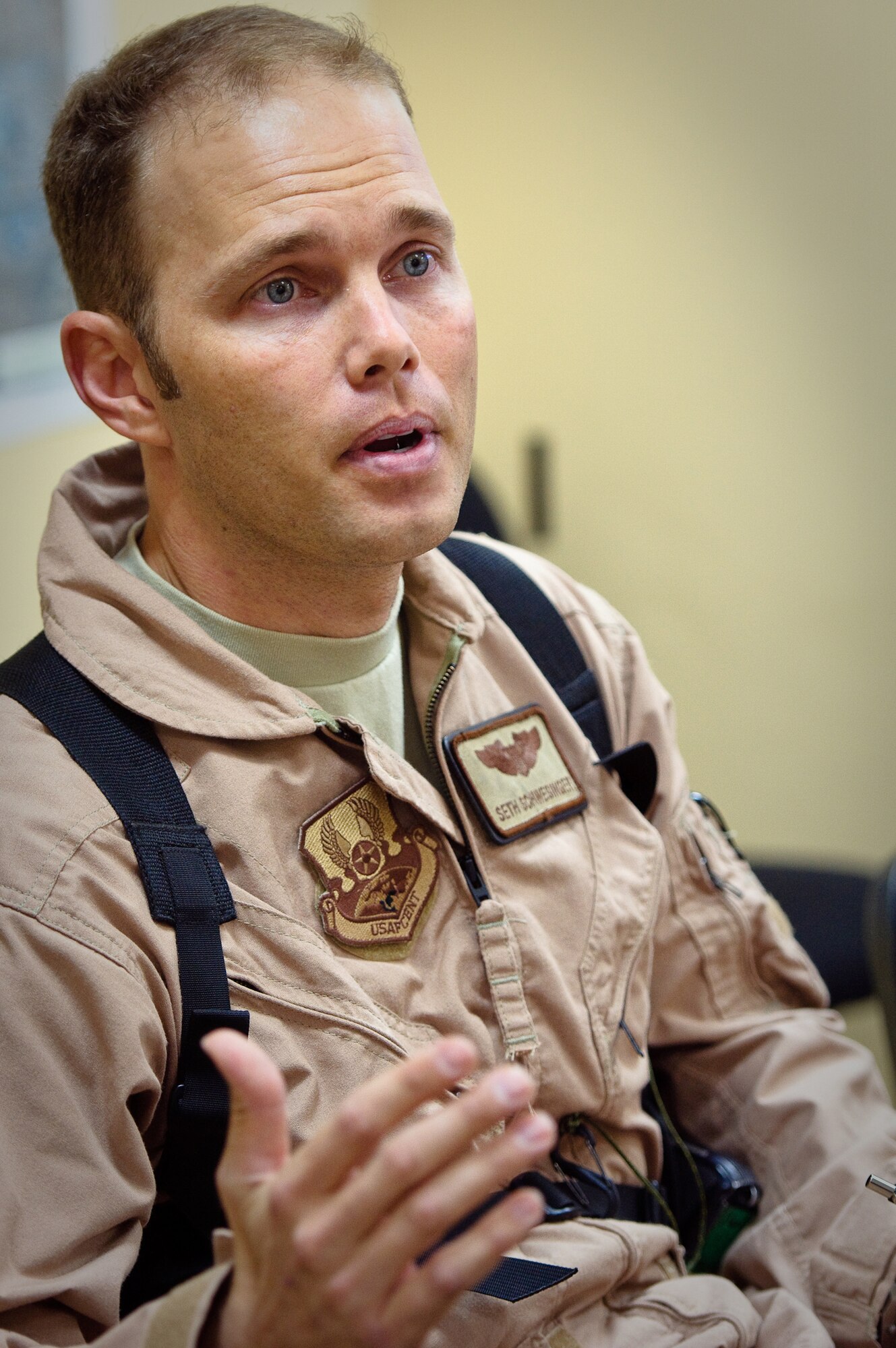 SOUTHWEST ASIA - Capt. Seth Schwesinger, a pilot with the 737th Expeditionary Airlift Squadron, conducts a pre-flight briefing at an undisclosed airbase here Aug. 30, 2010, as Airmen from the 386th Air Expeditionary Wing prepare to fly relief supplies into Pakistan. Record-setting monsoons have killed more than 1,600 Pakistanis and left over 2 million homeless, government officials said. The Airmen will be based at Bagram Air Field, Afghanistan, for the relief mission, which has already delievered hundereds of thousands of pounds of food, water and medicine to Pakistan. (U.S. Air Force photo by Maj. Dale Greer/Released)