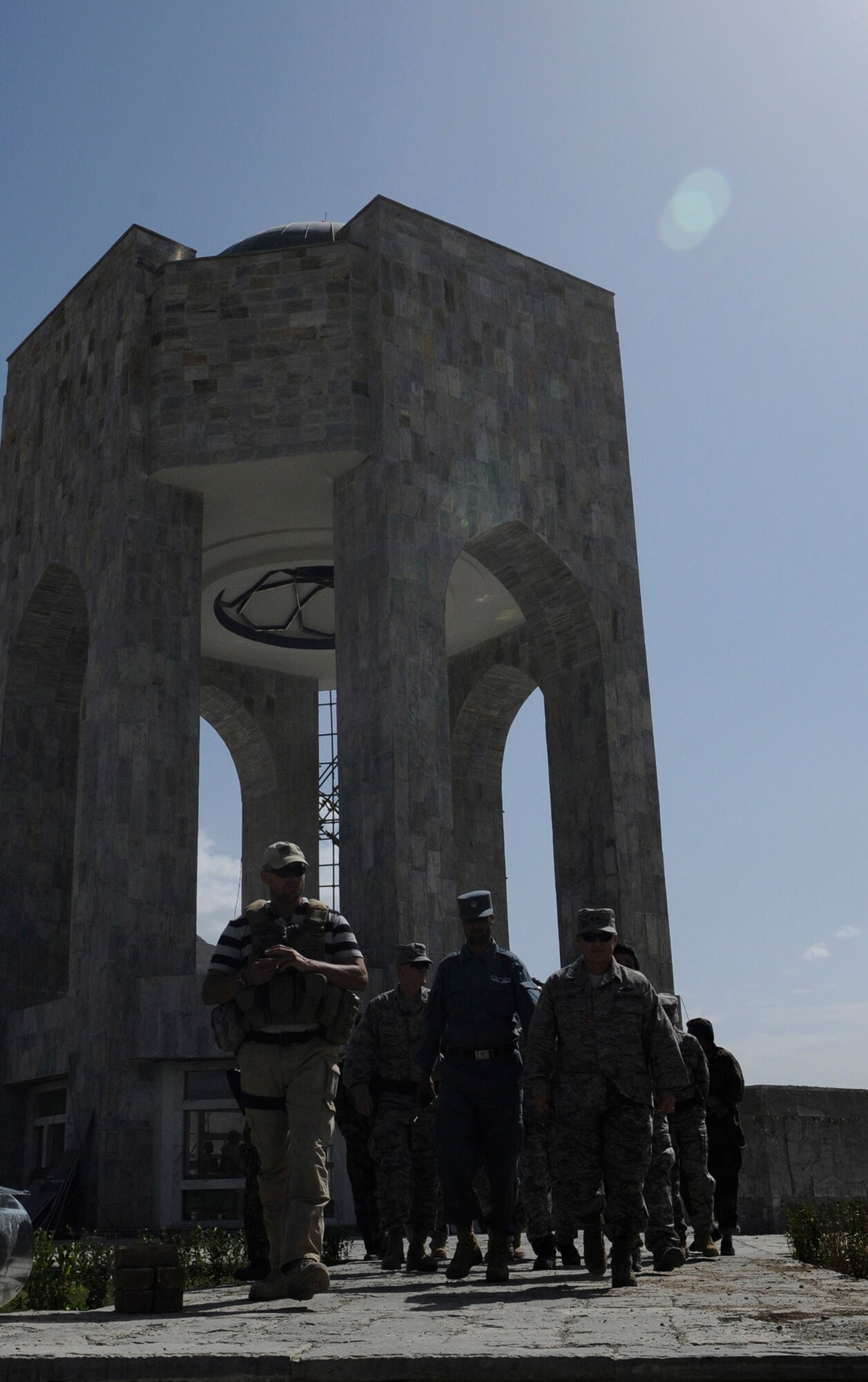 U.S. Air Force Maj. Gen. Charles W. Lyon, Director, Air Component Coordination Element, Air Forces Central Command, Kabul, Afghanistan, visits Ahmad Shah Massoud?s tomb during a recent visit to FOB Lion.  The Massoud Foundation began the construction of the tomb February of 2007 and plans to build a museum, library, guest house and amphitheater collocated with the tomb.  (U.S. Air Force Photo by: Tech. Sgt. Sean M. White, PRT Panjshir Photographer)