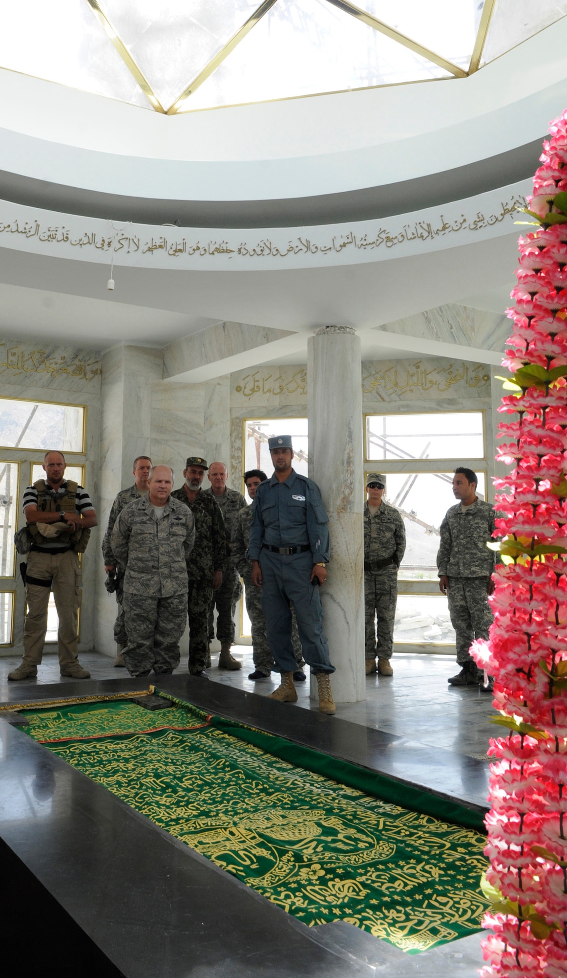U.S. Air Force Maj. Gen. Charles W. Lyon, Director, Air Component Coordination Element, Air Forces Central Command, Kabul, Afghanistan, visits Ahmad Shah Massoud?s tomb during a recent visit to FOB Lion.  Massoud, who is commonly known as the ?Lion? of Panjshir was killed by a suicide bomber on Sep. 9, 2001. (U.S. Air Force Photo by: Tech. Sgt. Sean M. White, PRT Panjshir Photographer)