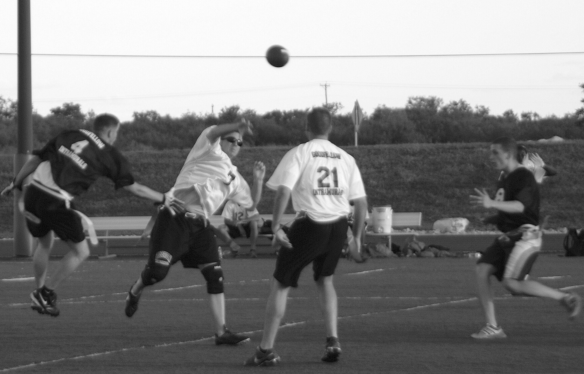The 17th Communications Squadron Bats take on the 315th Training Squadron Rattlers during a 2010 season flag football game Aug. 30. The COMM Bats left the Rattlers scoreless, 25-0.(U.S. Air Force photo/Airman 1st Class Jessica D. Keith)