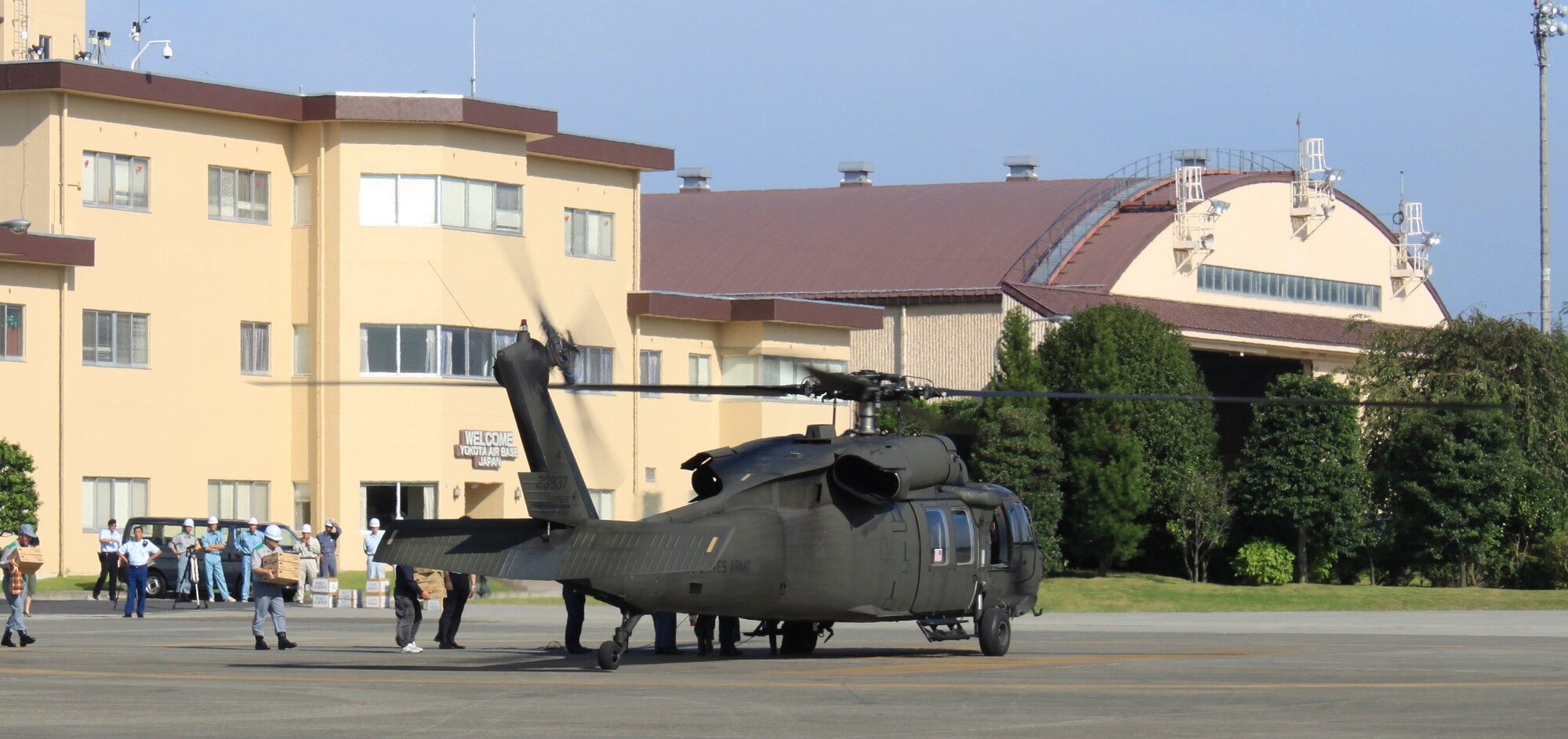 YOKOTA AIR BASE, Japan -- A U.S. Army helicopter is loaded with supplies to be transported to downtown Tokyo during the Tokyo Metropolitan Government's Comprehensive Disaster Management Drill, 29 Aug, at Yokota Air Base. Several U.S. and Japanese organizations came together to simulate humanitarian operations in the event of a natural disaster, such as an earthquake or typhoon, in or around the Tokyo area. (courtesy photo)