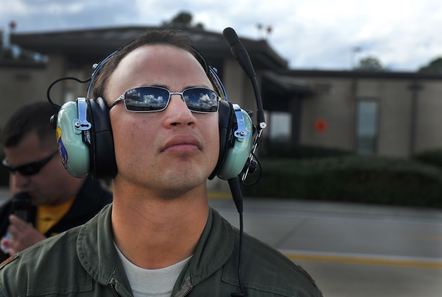 MOODY AIR FORCE BASE, Ga.-- Maj. Johnnie Green, previous A-10 East Demonstration Team pilot, looks to the sky and stays in constant communication with Maj. Dylan Thorpe, current A-10 East Demonstration pilot, during a certification flight Nov. 30. (U.S. Air Force photo/Airman 1st Class Joshua Green)(RELEASED)
