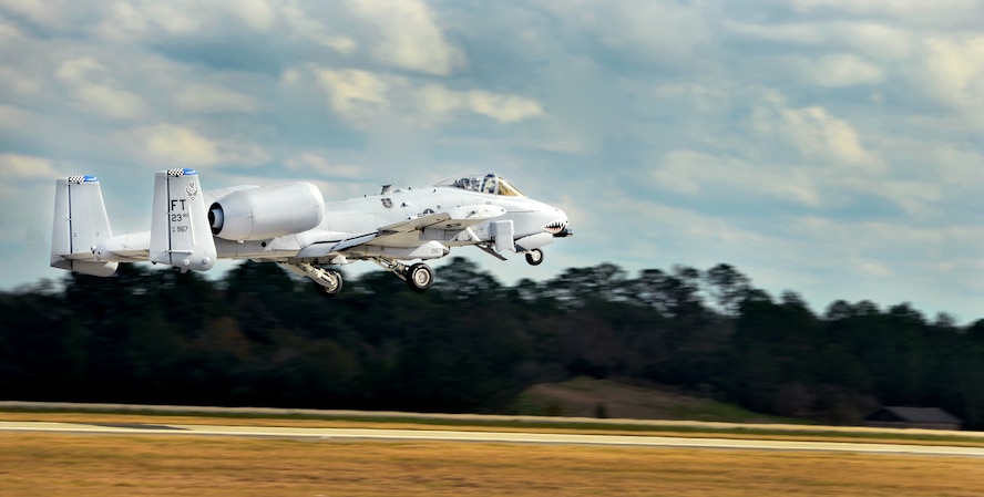 MOODY AIR FORCE BASE, Ga.-- Maj. Dylan Thorpe, A-10 East Demonstration Team pilot, takes off during his certification flight Nov. 30. Maj. Thorpe was observed by the wing commander and based on his decision the team was certified. (U.S. Air Force photo/Airman 1st Class Joshua Green)(RELEASED)
