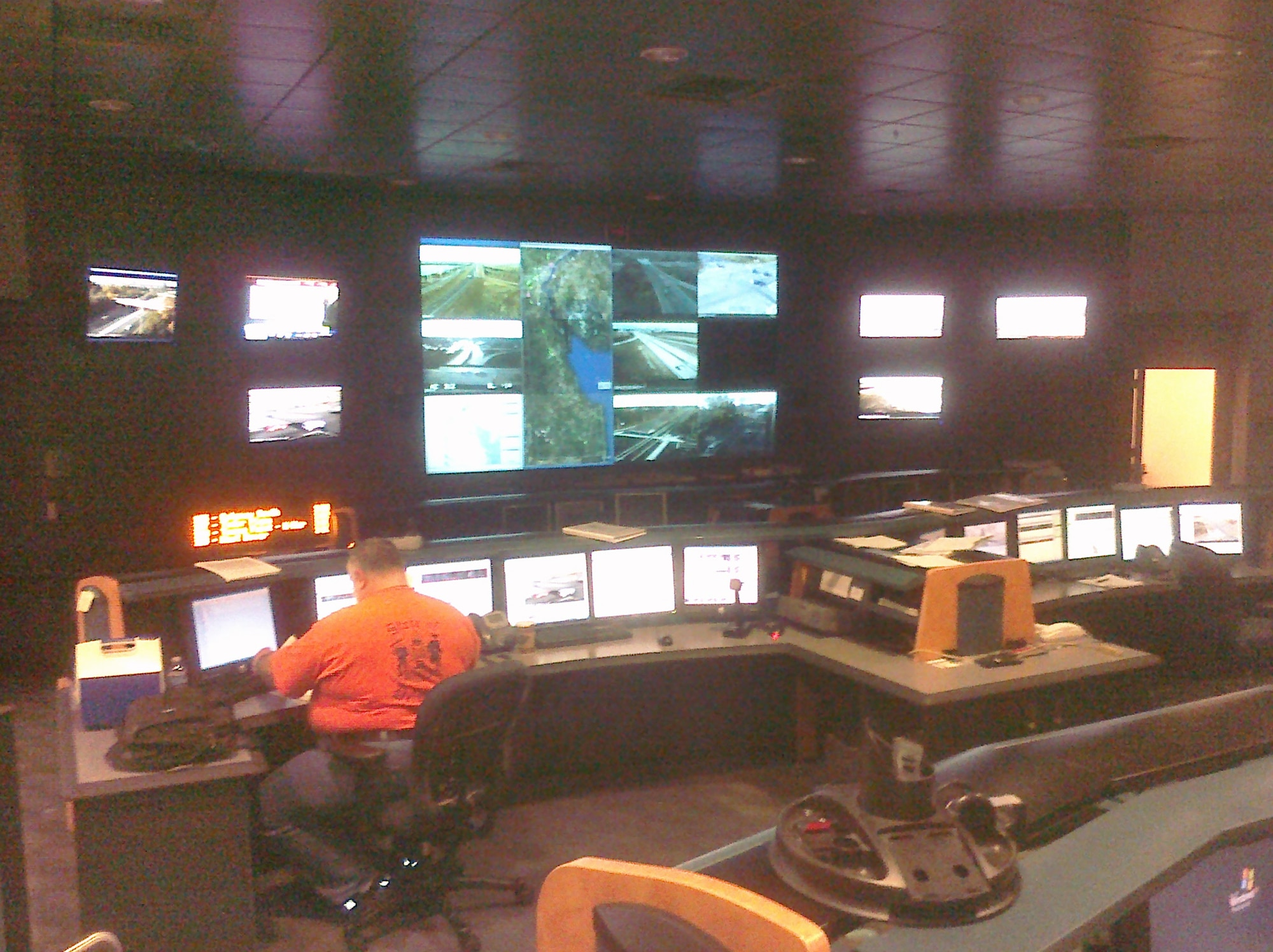 The Delaware Traffic Management Control Center, where all traffic throughout Delaware is monitored and controlled, was part of a tour of the Delaware Emergency Management Agency for the Dover Air Force Base, Del., Emergency Operations Center director and Emergency Support Function representatives Nov. 17, 2010. This tour was one of the first steps in coordinating the best use of federal, state and local assets to meet the needs of any emergency response throughout Delaware. (U.S. Air Force courtesy photo/Released)