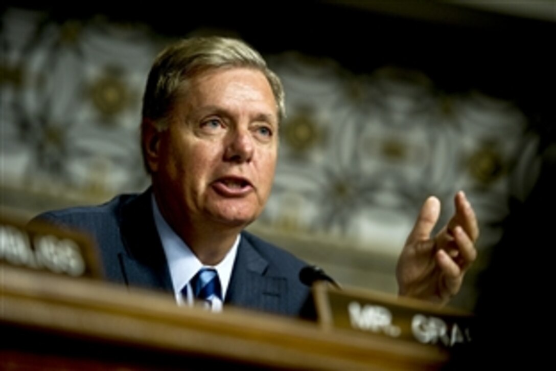 Sen. Lindsay Graham of South Carolina asks a question during a Senate Armed Services Committee hearing on the findings of the "Don't Ask, Don't Tell" comprehensive report in Washington, D.C., Dec. 2, 2010.