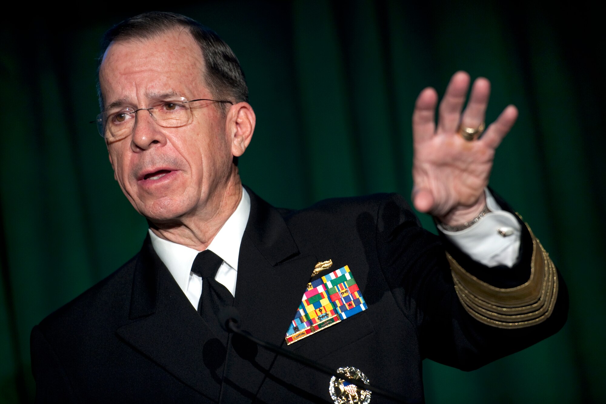 Navy Adm. Mike Mullen, chairman of the Joint Chiefs of Staff, addresses attendees at the Newman's Own Foundation "Tribute to Those Who Serve" reception at the Library of Congress in Washington, D.C., Dec. 1, 2010. The Newman's Own Foundation is committed to helping make the world a better place through the foundation's donation of all its net royalties to thousands of charities around the world. (Defense Department photo/Petty Officer 1st Class Chad J. McNeeley)