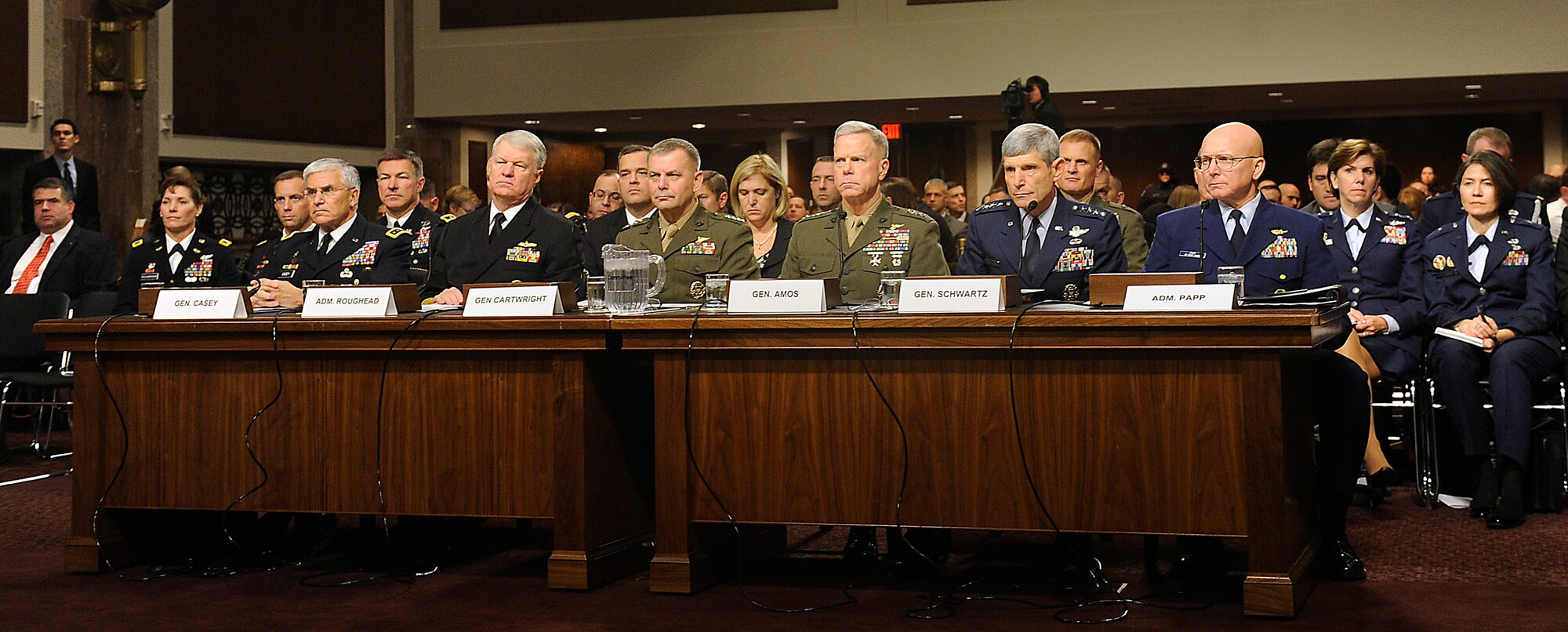 Air Force Chief of Staff Gen. Norton Schwartz and other senior military leaders testify before the Senate Armed Services Committee Dec. 3, 2010, in Washington, D.C. General Schwartz, his fellow service chiefs and the vice chairman of the Joint Chiefs of Staff testified on the recently released Comprehensive Review Working Group report, which addresses the potential repeal of the "Don't Ask, Don't Tell" law. (U.S. Air Force photo/Scott M. Ash)