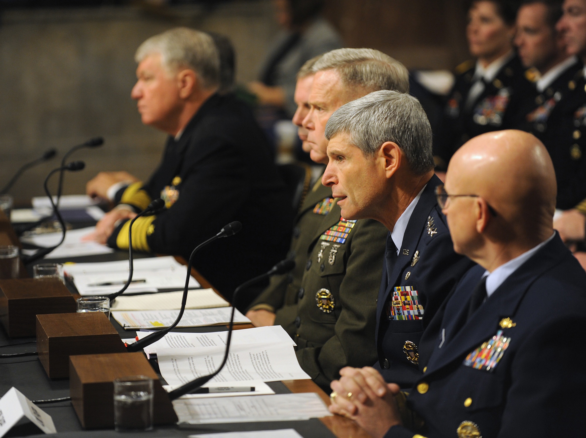 Air Force Chief of Staff Gen. Norton Schwartz testifies before the Senate Armed Services Committee Dec. 3, 2010, in Washington, D.C. General Schwartz, his fellow service chiefs and the vice chairman of the Joint Chiefs of Staff testified on the recently released Comprehensive Review Working Group report, which addresses the potential repeal of the "Don't Ask, Don't Tell" law. (U.S. Air Force photo/Scott M. Ash)