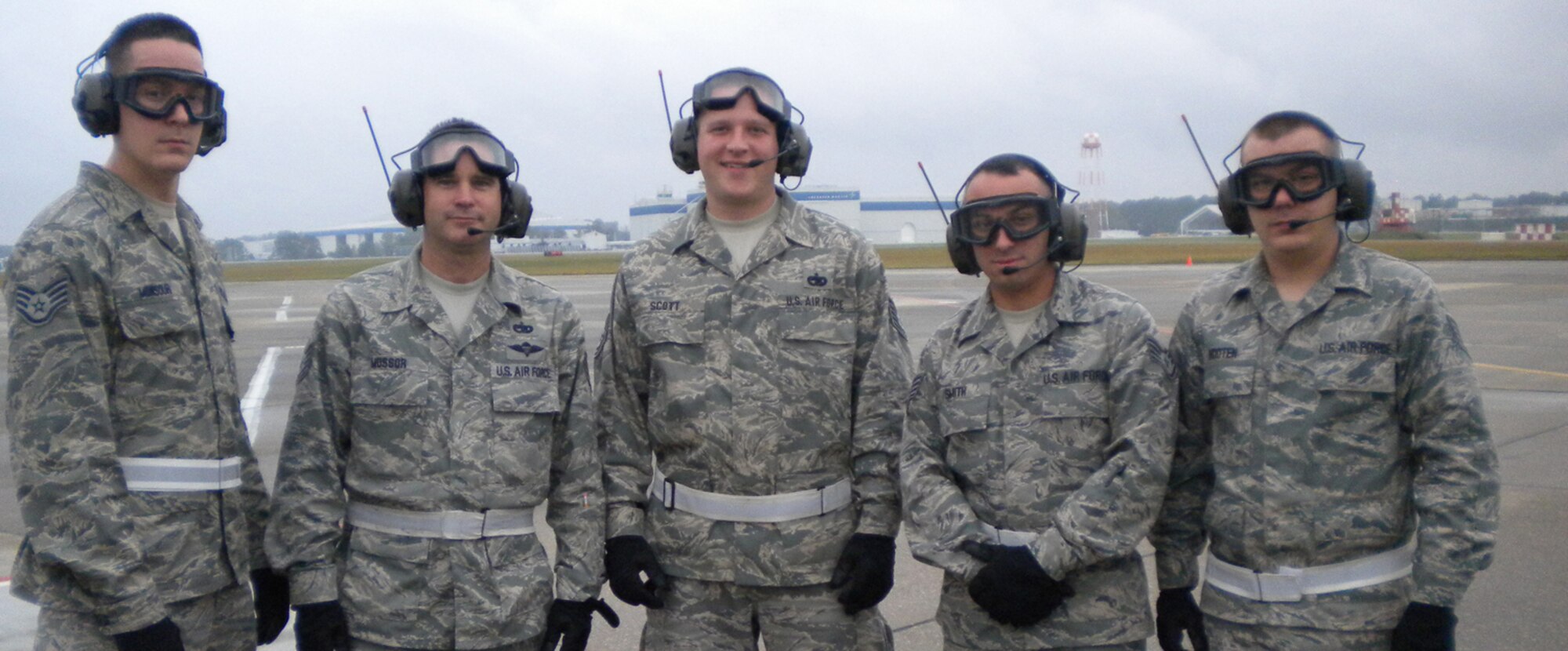 Steel City Port Dawg’s, Staff Sgt. Geoffrey Monsour, Tech.Sgt. Richard Mosser, Tech. Sgt. Christopher Scott,Staff Sgt. Matthew Smith and Tech. Sgt. Christopher Hooten place second overall in the Air Force Reserve Command Port Dawg Challenge, held Oct. 25-29 at Dobbins Air Reserve Base, Ga. All are members of the 32nd Aerial Port Squadron.
