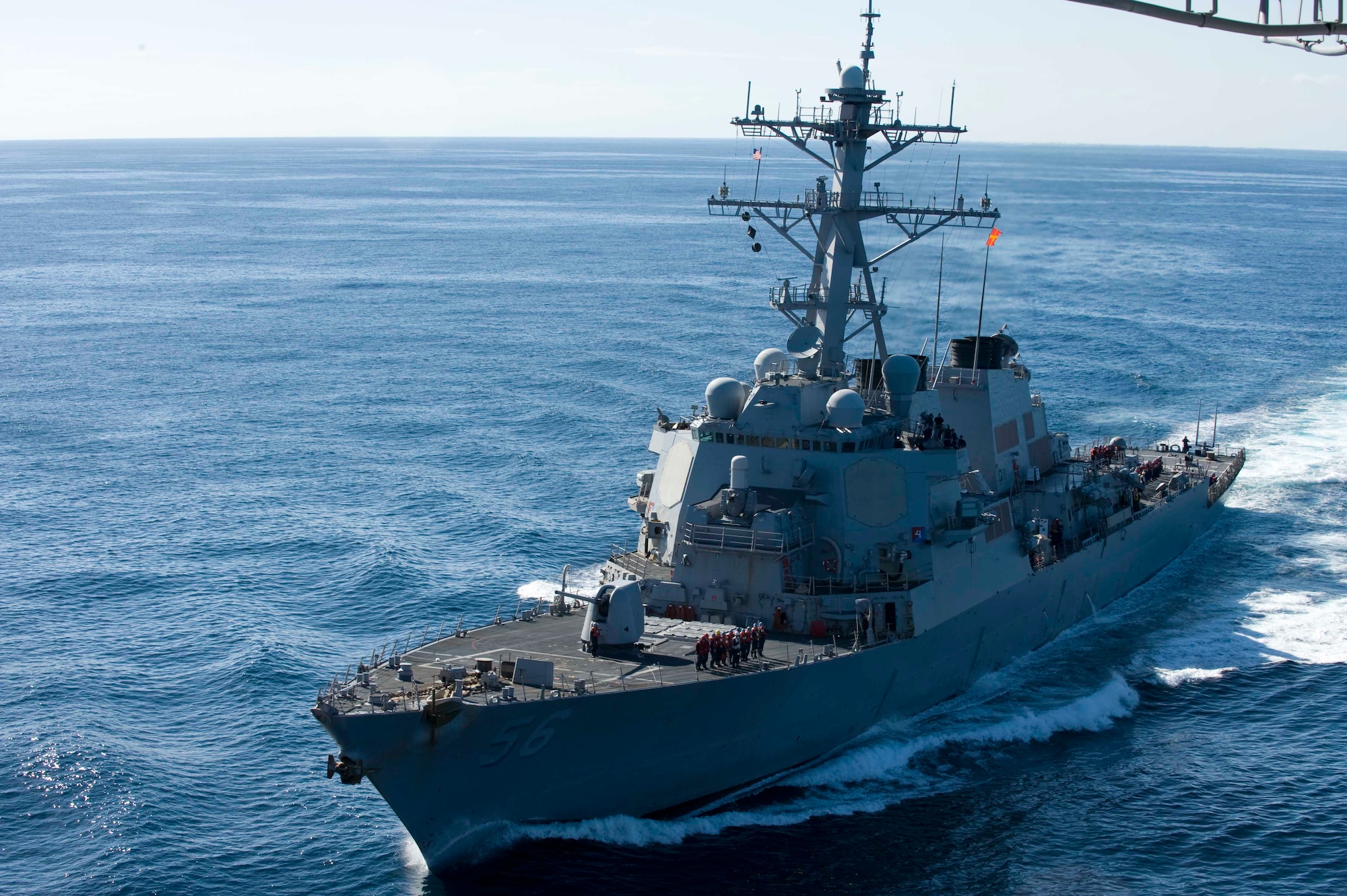 USS John S. McCain (DDG 56) approaches USS George Washington (CVN 73) for a Fueling at Sea (FAS) in the Pacific Ocean, on Dec. 5, 2010. GW is currently participating in Keen Sword 2011 with the Japan Maritime Self Defense Force (JMSDF). This exercise enhances the Japan-U.S. alliance which remains a key strategic relationship in the Northeast Asia Pacific region. Keen Sword caps the 50th anniversary of the Japan-U.S. alliance as an "alliance of equals." The exercise runs through Dec. 10. (U.S. Navy photo by Mass Communication Specialist Seaman Cheng S. Yang)
