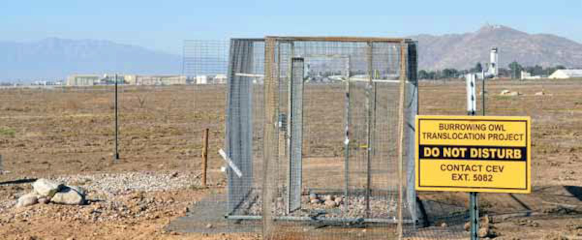 The predator-proof cage stands ready for the owls. (U.S. Air Force photo by Megan Just)