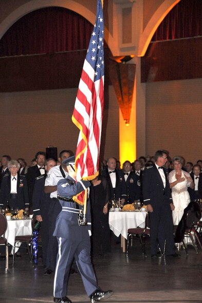 All services were represented in this year's Military Ball and the honor guard was no exception.  "Over There: March ARB Deployed" was the theme of this year's Military Ball at Raincross Square Riverside Convention Center.  (U.S. Air Force photo/Master Sgt. Michael Blair)