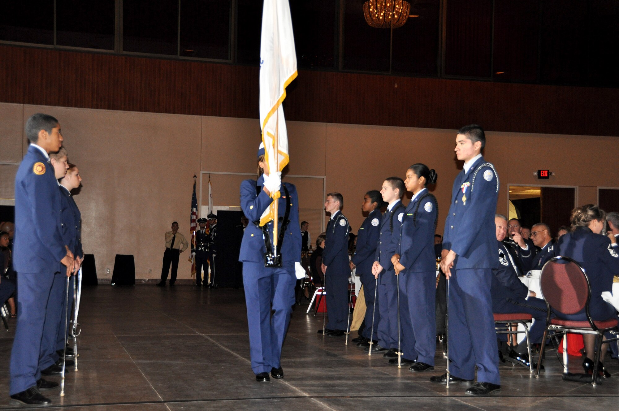 All services were represented in this year's Military Ball and the honor guard was no exception.  "Over There: March ARB Deployed" was the theme of this year's Military Ball at Raincross Square Riverside Convention Center.  (U.S. Air Force photo/Master Sgt. Michael Blair)