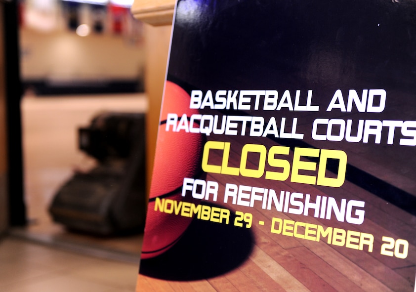 MOODY AIR FORCE BASE, Ga.-- The Freedom I Fitness Center gym will be closed until Dec. 20 for refinishing. The gym floor will have new wax and painted lines after the resurfacing is completed. (U.S. Air Force photo/Airman 1st Class Benjamin Wiseman)(RELEASED)