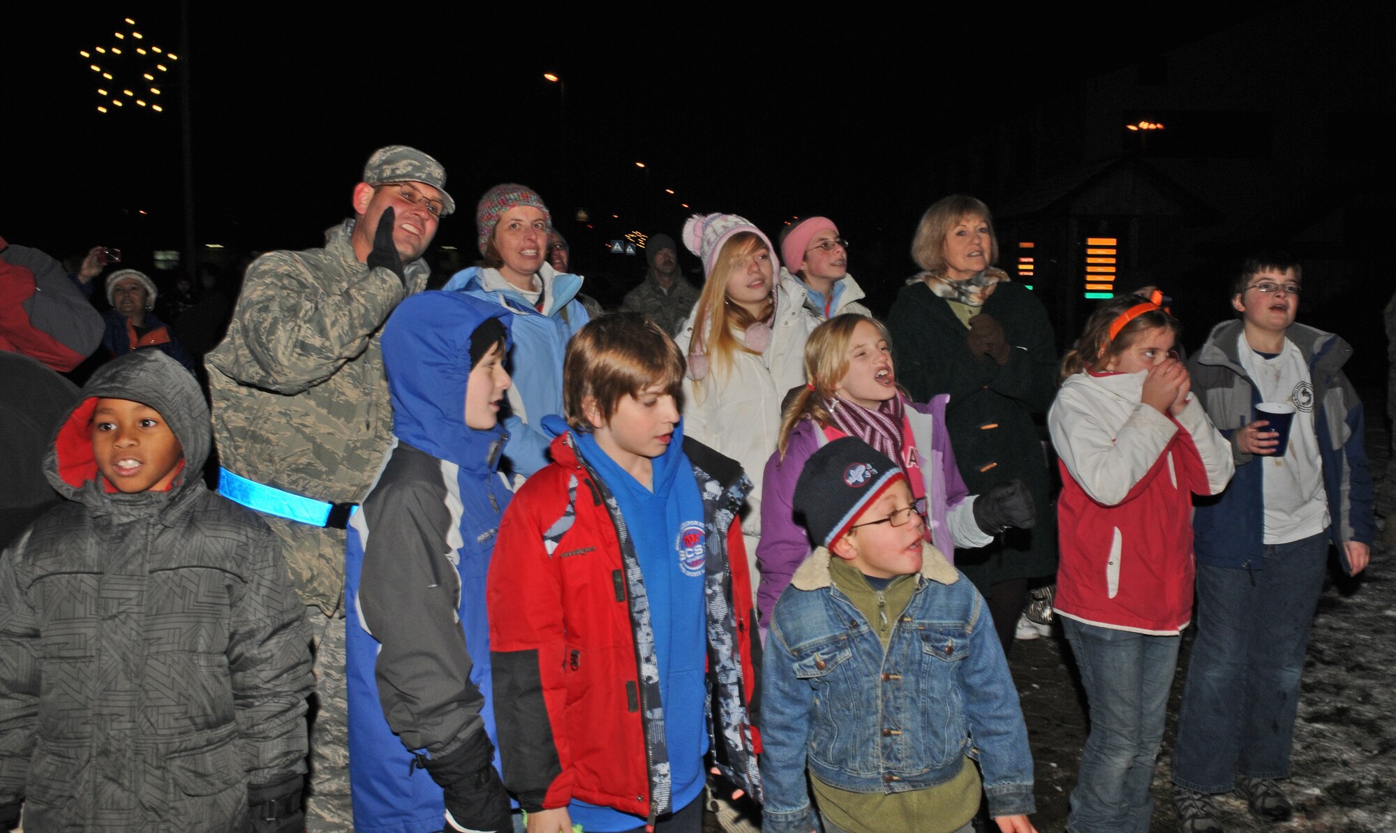 SPANGDAHLEM AIR BASE, Germany – Col. Clinton Hinote, 52nd Fighter Wing vice commander, speaks during the base’s 15th annual Christmas tree lighting ceremony Dec. 3. The ceremony included food, music and a special appearance from Santa Claus. (U.S. Air Force photo/Senior Airman Nick Wilson)