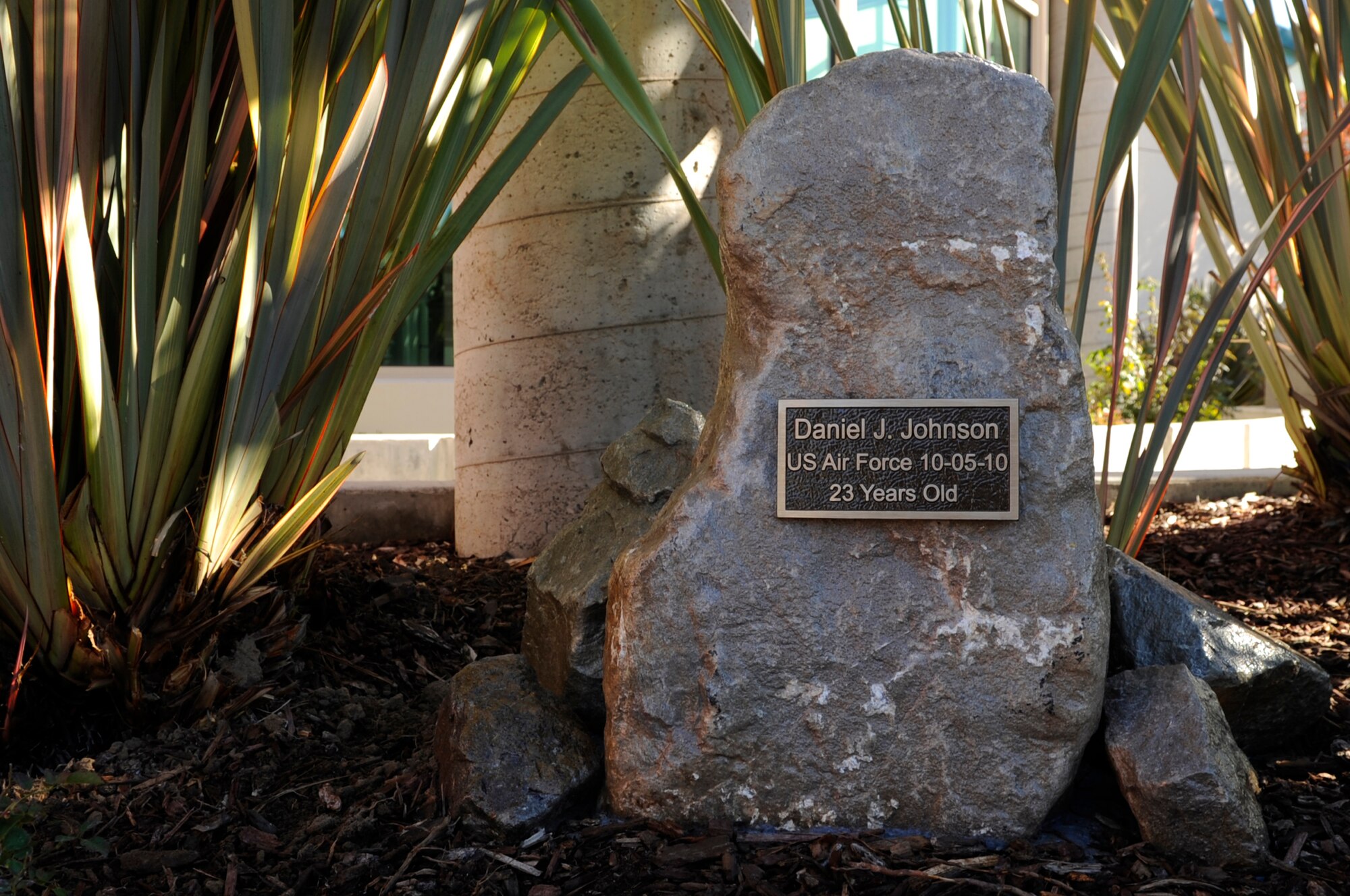 SANTA MARIA, Calif. – A plaque honoring fallen Senior Airman Daniel Johnson was unveiled after a dedication ceremony here on Tuesday, Dec. 7, 2010. (U.S. Air Force photo/Airman 1st Class Lael Huss)