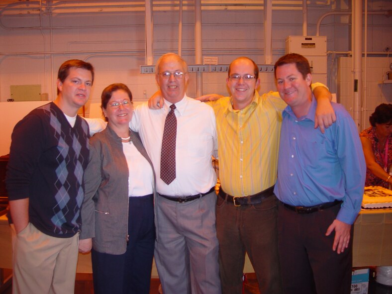Randy Simpson and his family at his AEDC retirement reception Oct. 25. Pictured left to right are Simpson and his sons and wife: Brian, Dana, Simpson, Michael and Rusty. (Photo provided)