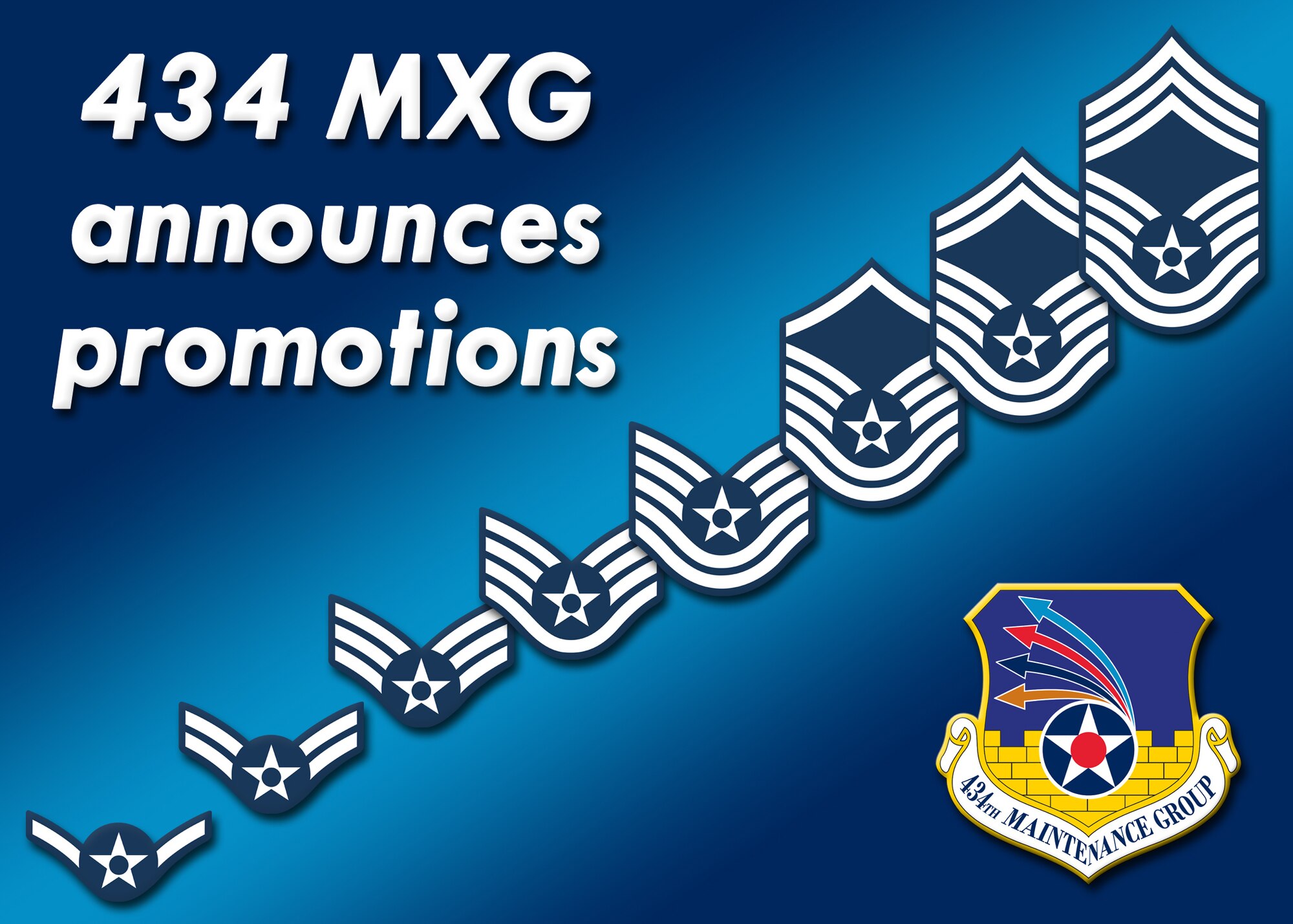 GRISSOM AIR RESERVE BASE, Ind. -- The 434th Maintenance Group recently announced promotions for its Airmen. (U.S. Air Force graphic/Tech. Sgt. Mark R. W. Orders-Woempner)
