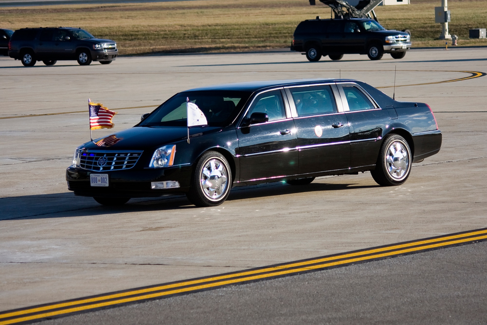GRISSOM AIR RESERVE BASE, Ind. -- Vice President Joe Biden returns to Grissom in his limousine after visiting Kokomo, Ind., with President Barack Obama on their White House to Main Street tour Nov. 23. (U.S. Air Force photo/Tech. Sgt. Mark R. W. Orders-Woempner)