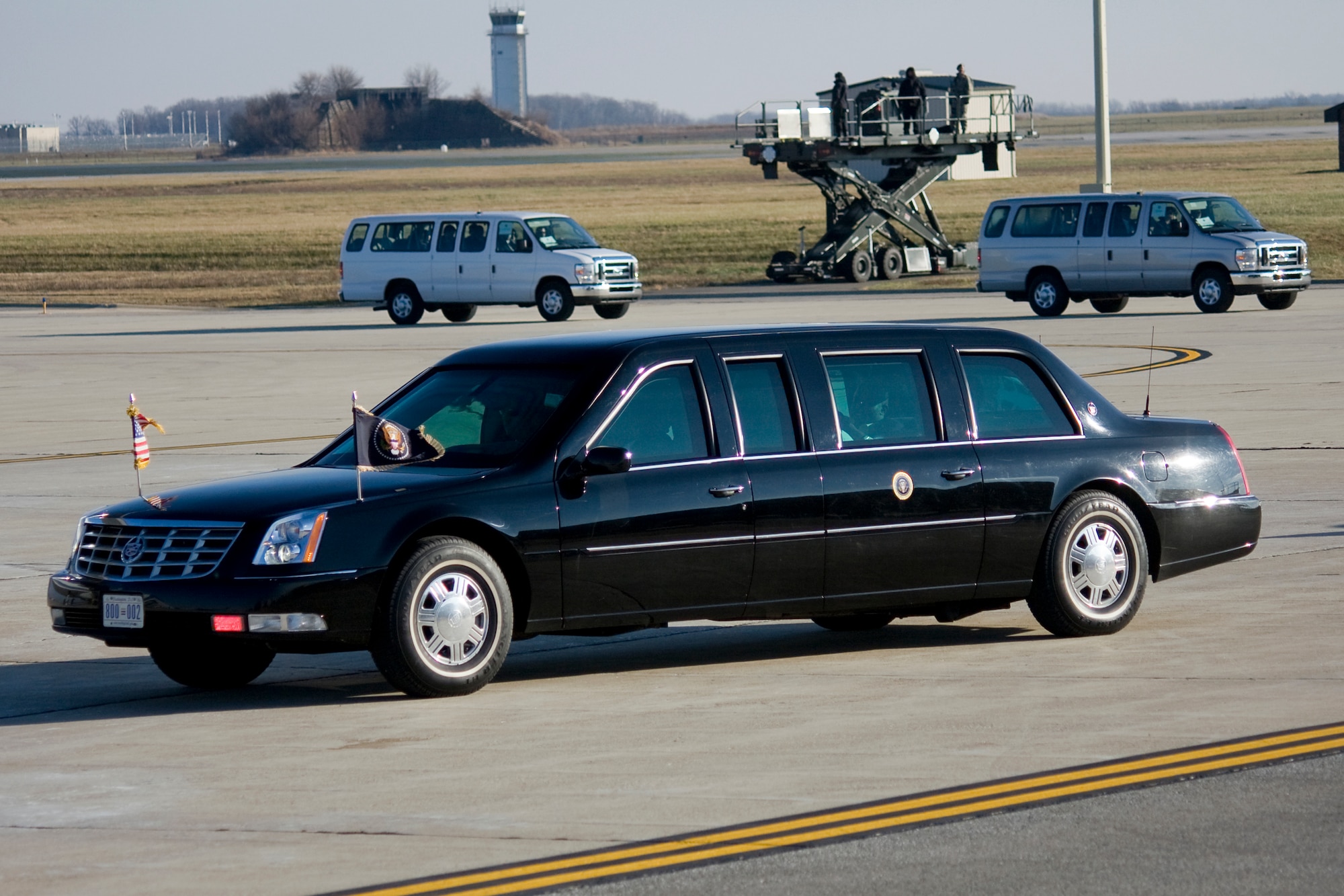 GRISSOM AIR RESERVE BASE, Ind. -- President Barack Obama returns to Grissom in his limousine after visiting Kokomo, Ind., on his White House to Main Street tour Nov. 23. (U.S. Air Force photo/Tech. Sgt. Mark R. W. Orders-Woempner)