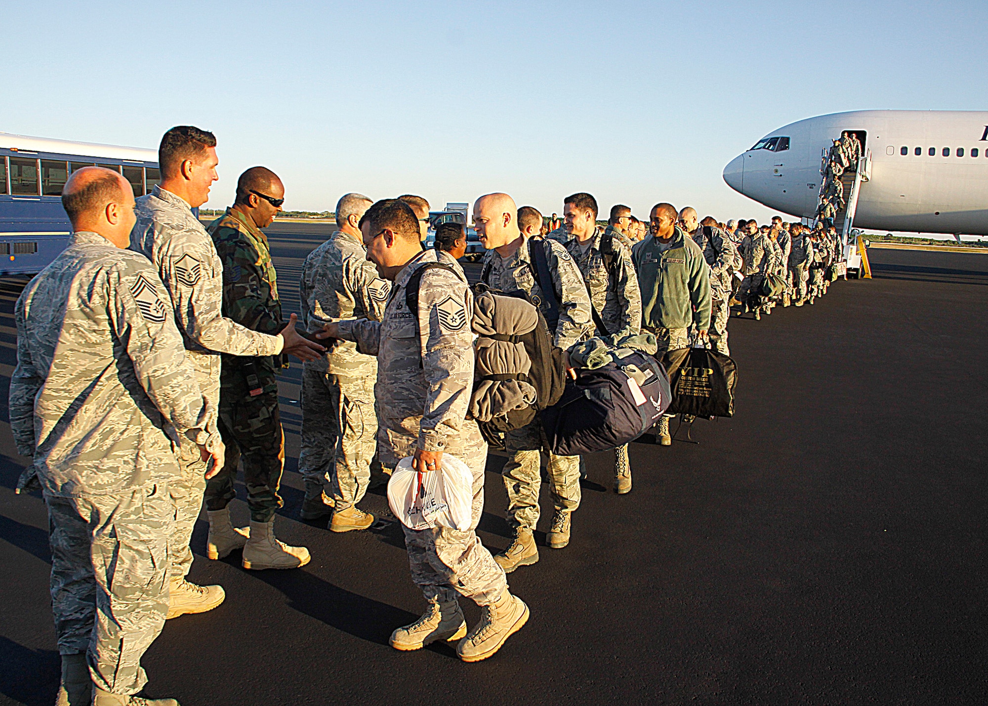 HOMESTEAD AIR RESERVE BASE, Fl.--50 members of the 482nd Fighter Wing returned from a training mission to South Korea, Dec. 6. The deployment of Airman to the Korean peninsula is part of a routine Theater Security Package training rotation to the Asia-Pacific region. The deployments varied from 45-90 days for the Airmen. (U.S. Air Force photo by Ian Carrier)