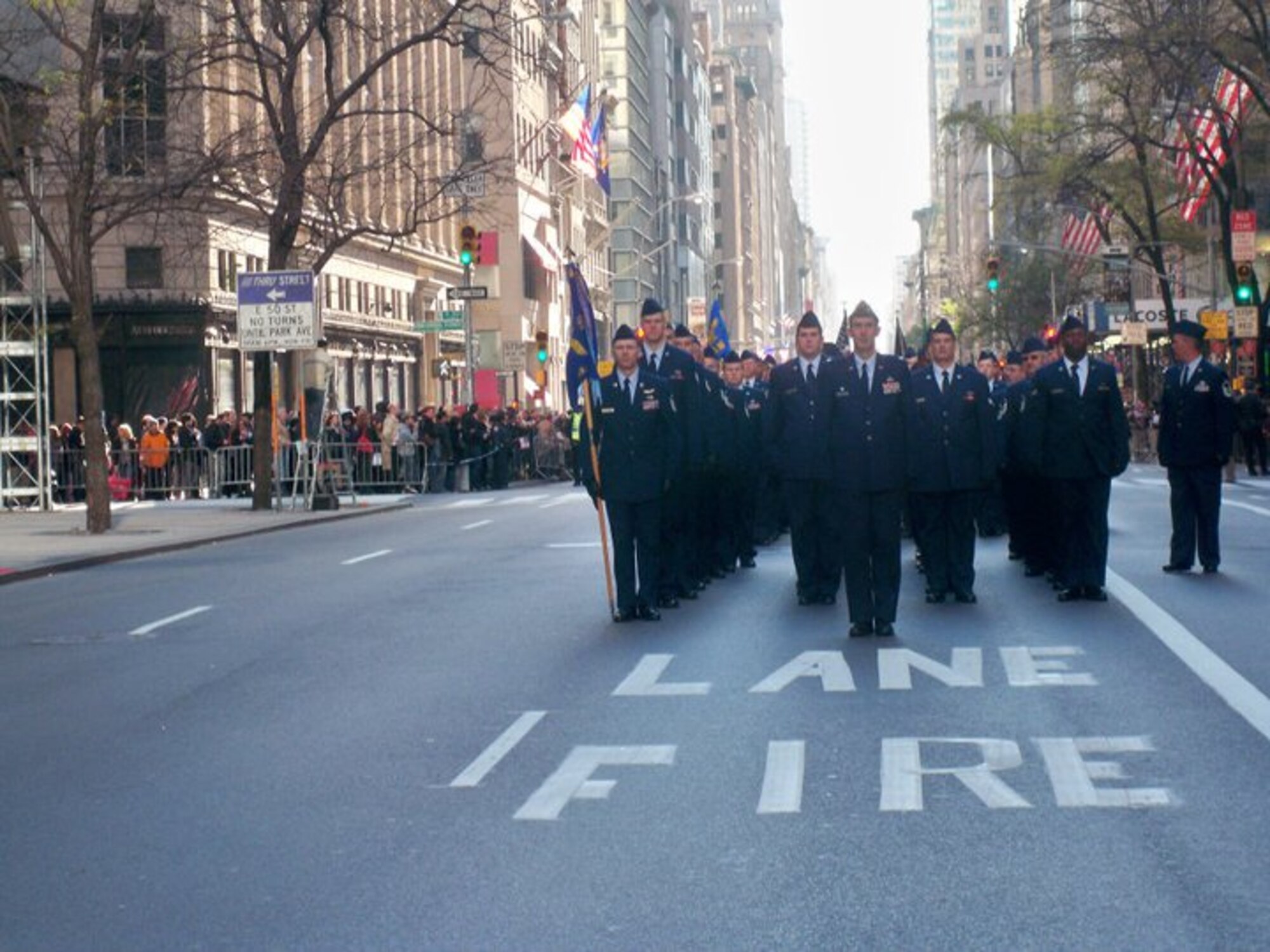 Airmen from the 103rd Airlift Wing stand in formation ready to march in the 91st annual New York City Veterans Day Parade Nov.11, 2010. (Photo courtesy of Lt. Col. William Neri)
