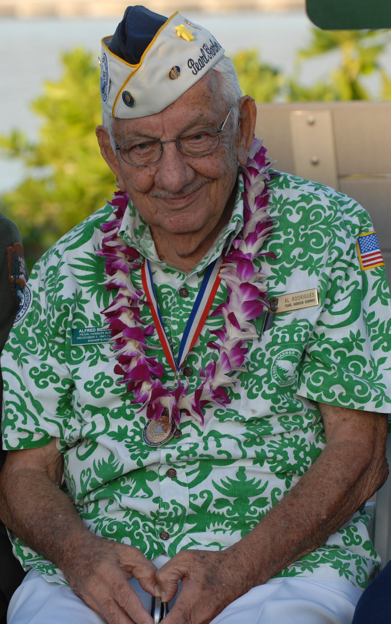 Alfred Rodriguez, 89, of Kapaa, Kauai, was at Bishop's Point, Pearl Harbor, Dec. 7, 1941. He was issued a .30-caliber rifle to fire at the Japanese planes. (U.S. Air Force photo by Staff Sgt. Carolyn Viss)