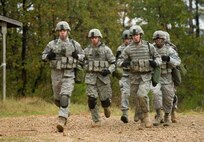 BARKSDALE AIR FORCE BASE, La. -- 1st Lt. Ronald Tugby, 5th Security Forces Squadron flight commander, leads his team to victory during the Global Strike Challenge here Nov. 15. Lieutenant Tugby and his team were awarded first place with honors in the tactics competition. (U.S. Air Force photo/Senior Airman Chad Warren)