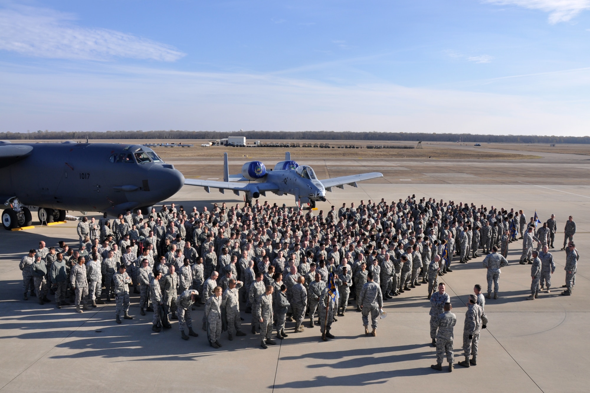 The 917th Maintenance Group gathers for photos on the ramp at Barksdale Air Force Base, La., Dec. 5, 2010. Group, squadron and flight photos were taken for historical purposes during the December Unit Training Assembly weekend, since the 917th Wing will soon be deactivated and these will be the last photos taken as 917th Wing. The wing will be deactivated in ceremonies Jan. 8, 2010 and the 307th Bomb Wing will be reactivated. (U.S. Air Force photo /Tech. Sgt. Jeff Walston)